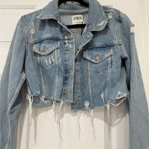 Zara Light Blue Cropped Denim Jacket